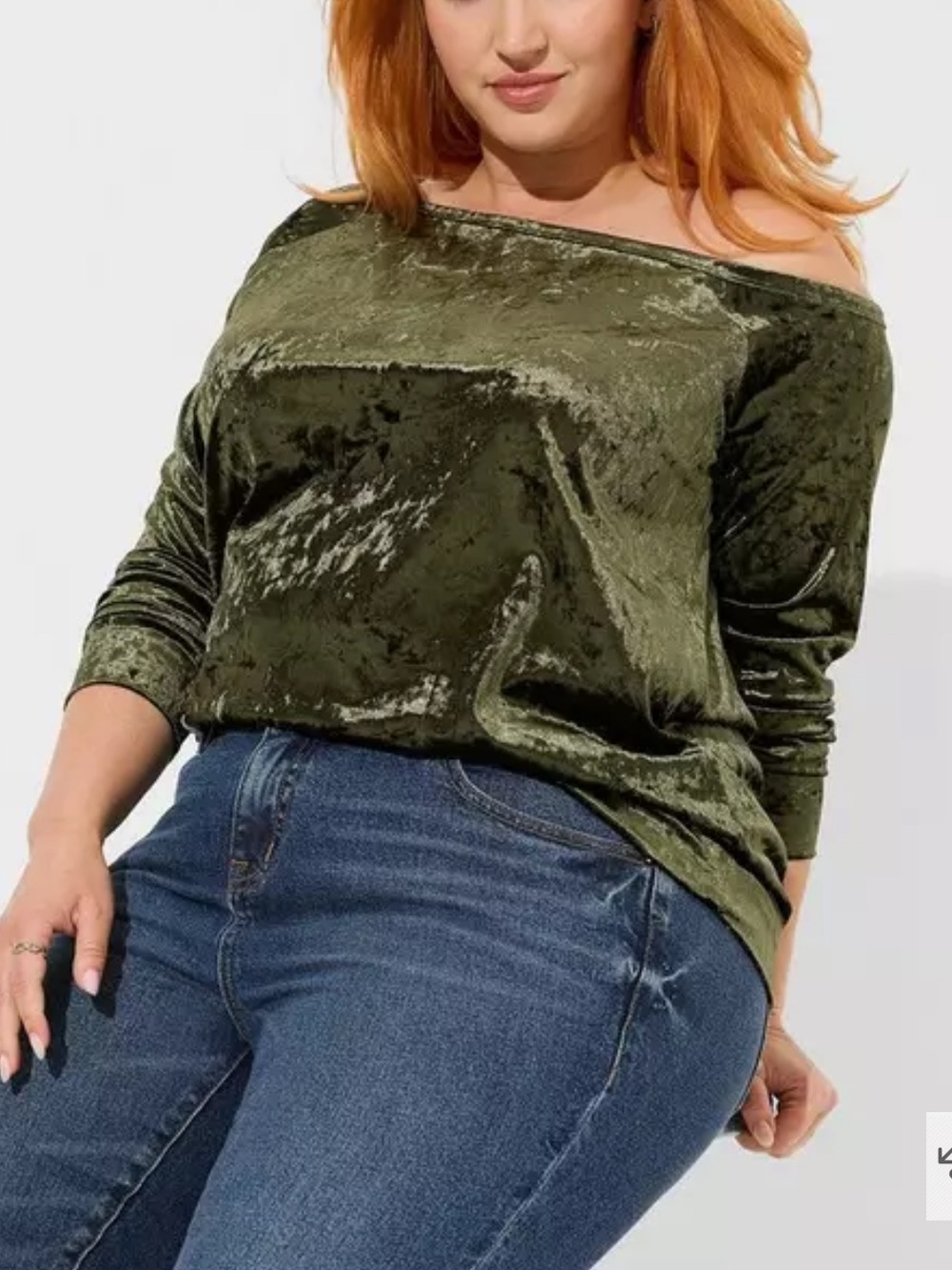 Torrid Crushed Velvet Off Shoulder Sweatshirt Deep depths dark green